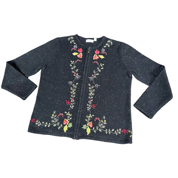 Croft &‎ Borrow 100%Wool Embroidered Cardigan Sweater  Jacket Y2K ~ M - Picture 1 of 4